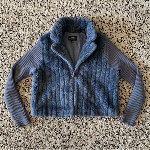 Northside Plush Blue Faux Fur Knit-Sleeve Jacket - Women's